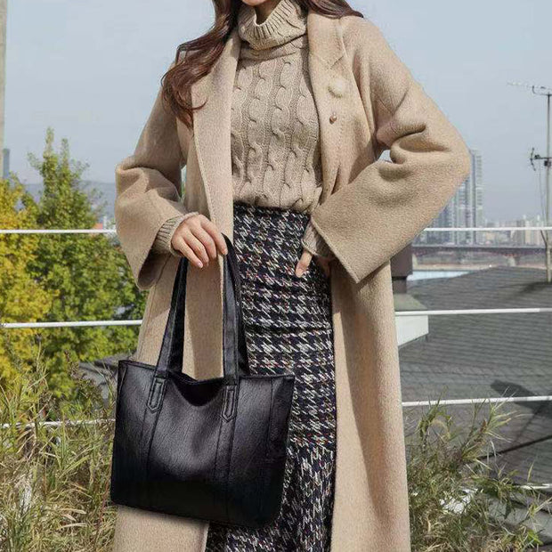 Large Capacity Tote Soft Leather Shoulder Handbag For Women