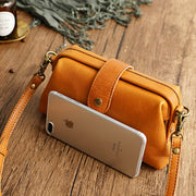 Retro Handmade Real Leather Phone Purse Handbags With Unique Opening