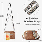 Double Compartment Vegan Leather Crossbody Bag Purses with Adjustable Wide Strap