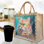 DIY Cat Handbag Linen Diamond Painting Tote Bag Shopping Travel Purse