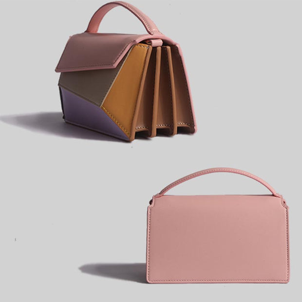 Geometric Colorful Handbag Accordion Crossbody Leather Purse For Women