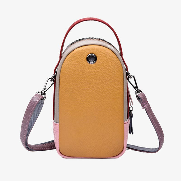 Color Matching Phone Bag Genuine Leather Crossbody Purse For Women