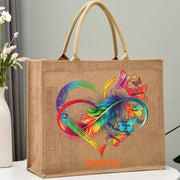 Custom Sweet Heart Butterflies Tote Multifunction Durable Jute Purses Shopping Beach Handbags