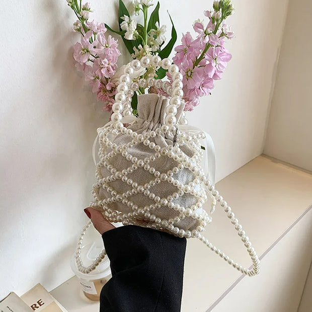 Acrylic Pearl Handbag With Lining For Women Vintage Crossbody Bag