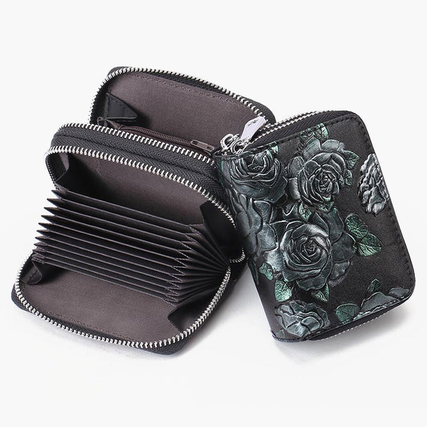 Floral Leather Wallet RFID Accordion Card Bag For Women