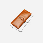 RFID Plain Color Long Wallet Women Oil Wax Leather Purse