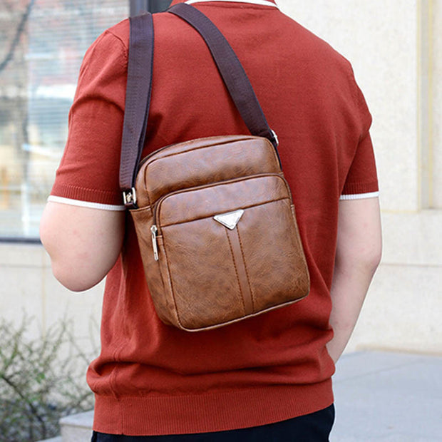 Small Crossbody Purse for Men Retro Vegan Leather Messenger Pack Bag