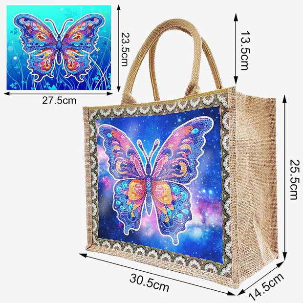 Apcufir Butterfly Diamond Painting Tote 5D DIY Linen Handbag Kits