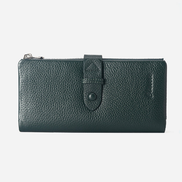 Women Long Leather Wallet Minimalist Double Zipper Compartment Plain Purse