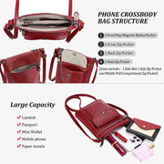 Multi-Pockets Phone Bag Womens Genuine Leather Crossbody Purse