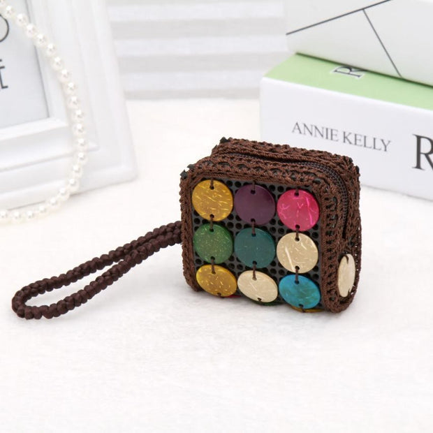 Coconut Shell Coin Purse for Women Boho Style Change Pouch Mini Wallet
