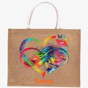 Custom Sweet Heart Butterflies Tote Multifunction Durable Jute Purses Shopping Beach Handbags