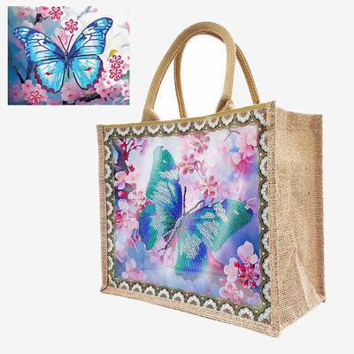 Butterfly and Floral DIY Diamond Art Painting Tote Kit Durable Linen Handbag