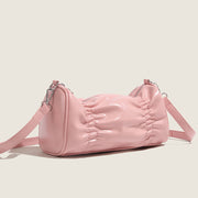 Horizontal Pleated Crossbody Bag Plain Color Leather Purse For Women