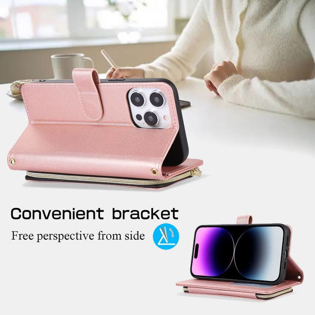 Zipper Wallet Phone Case Clutch for iPhone with Crossbody Strap Wrist Strap