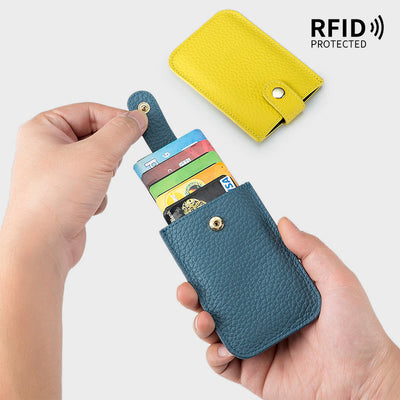 Pull-Out Card Hodler RFID Blocking Genuine Leather Short Purse Wallet