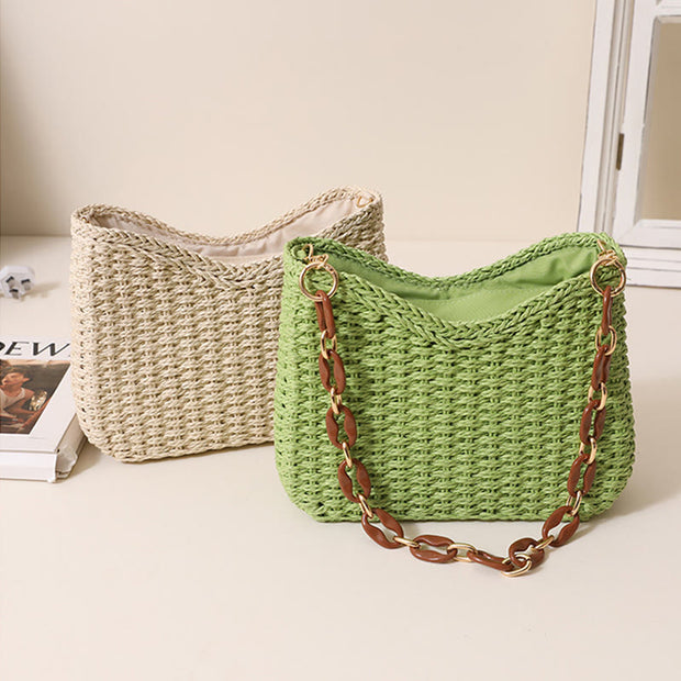 Shoulder Bag For Women Solid Color Seaside Holiday Straw Bag