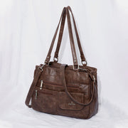 Multi Pockets Faux Leather Shoulder Handbag Large Capacity Tote Bag