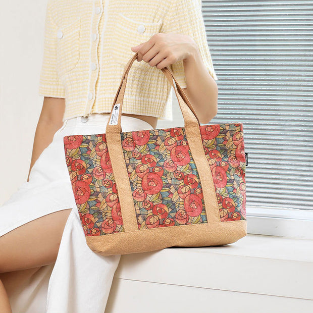 Floral Tote For Women Commuter Eco-Friendly Cork Shoulder Bag