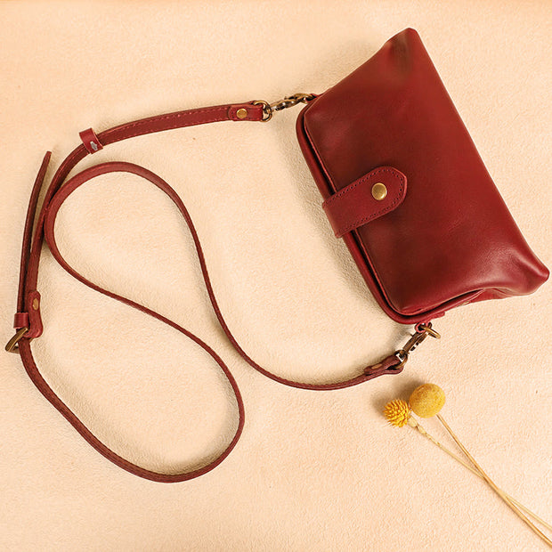 Retro Handmade Real Leather Phone Purse Handbags With Unique Opening