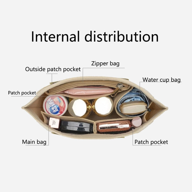Multiple Pocket Felt Inner Insert Bladder Bag For Storage Purse