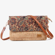 Floral Cork Bag For Women Double Compartment Clamshell Crossbody Bag