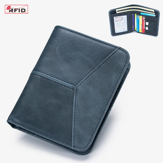 Mens RFID Bifold Trifold Wallet Plain Color Leather Multifunctional Purse
