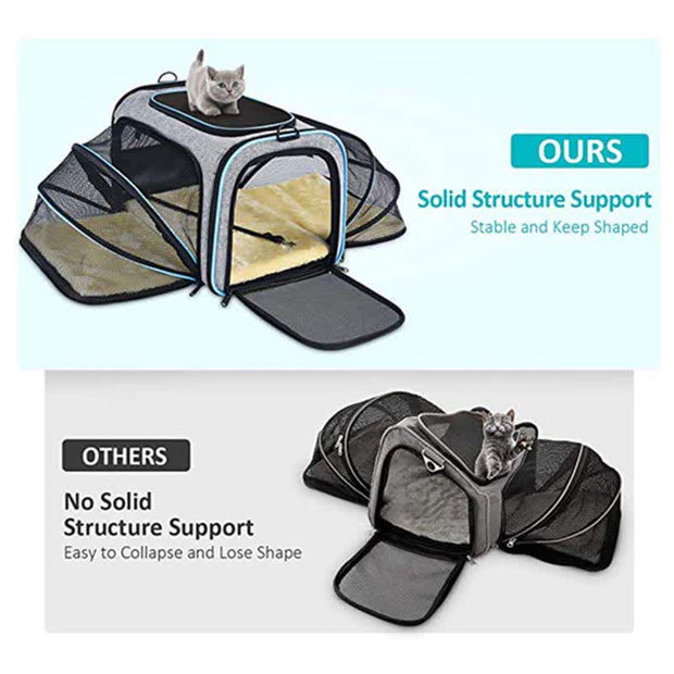 Expandable Pet Carrier Portable Soft-Sided Pet Travel Bag with Ventilated Design
