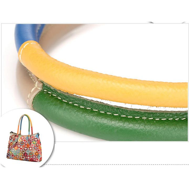 Genuine Leather Multicolor Flower Boho Handbag
