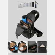 Multiple Pockets Leather Sling Chest Bag for Men with USB Charging Port