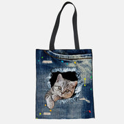 Unisex Cute Pets Print Tote Reusable Grocery Shopping Shoulder Bag