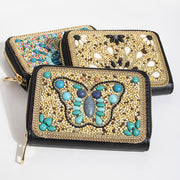 Bohemian Wallet For Women Butterfly Flower Pattern Zipper Purse