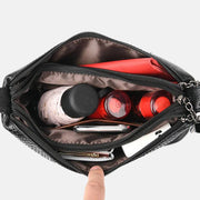 Triple Compartment Crossbody Bag for Women Vegan Leather Bucket Bag