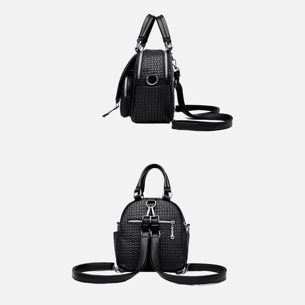 Multifunctional Travel Backpack Womens Clamshell Buckle Soft Leather Daypack