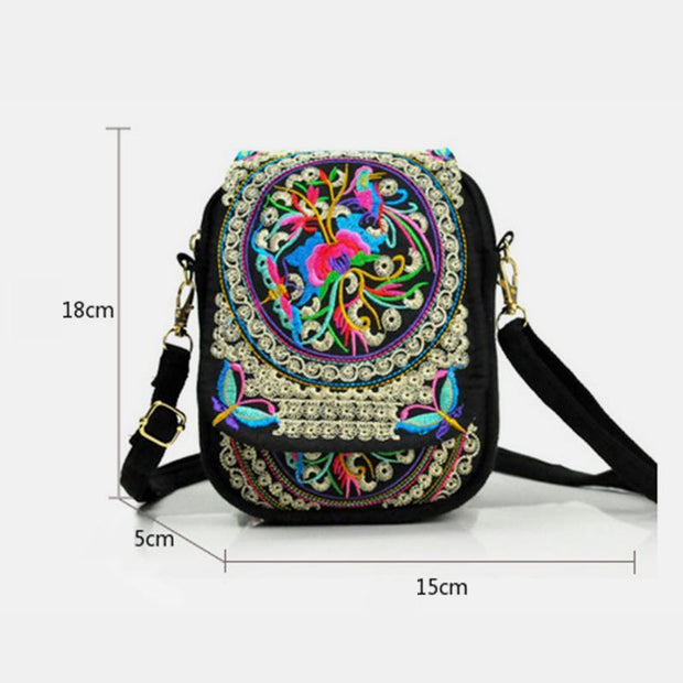 Ethnic Embroidered Multi-pocket Crossbody Bag Cellphone Pouch