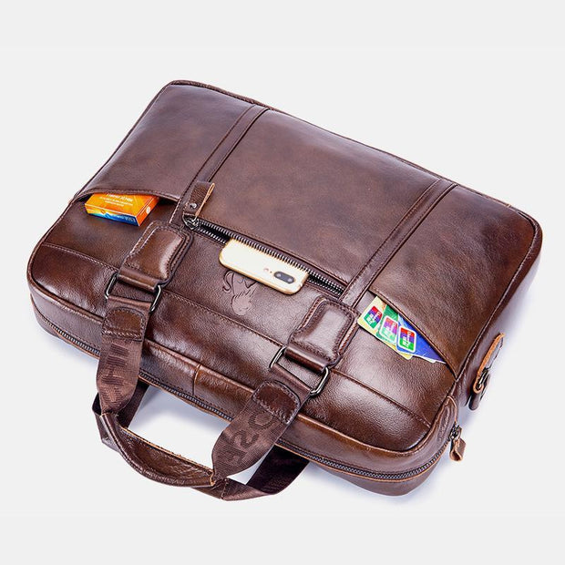 Large Capacity Genuine Leather Business Travel Briefcase