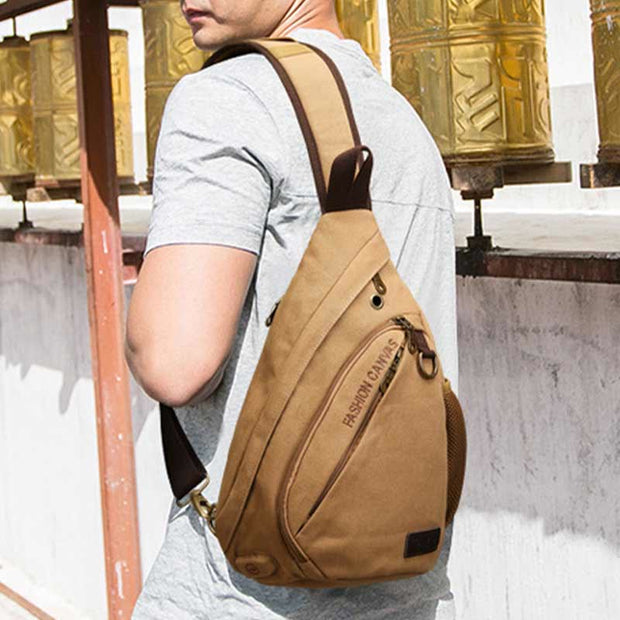 Canvas Chest Bag Men Minimalist Travel Large Sling Bag