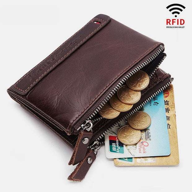 Vintage Genuine Leather RFID Wallet With Zipper Pocket