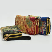 Vintage National Peacock Embroidery Long Wallet Clutch Bag