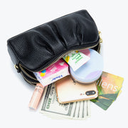 Double Compartment Cowhide Leather Clutch Purse Wrist Bag for Women