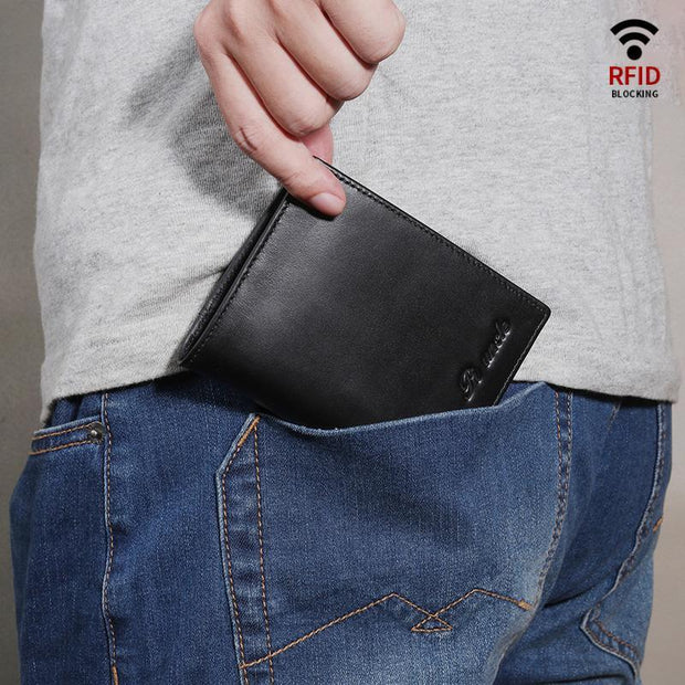 RFID Vertical Genuine Leather Multi-Slot Wallet