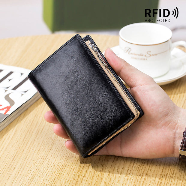 Mens Short Wallet For Business Retro Multifunction Leather Coin Purse