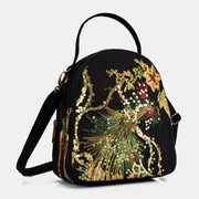 Ethnic Embroidered Sequined Canvas Phoenix Handbag Crossbody Bag