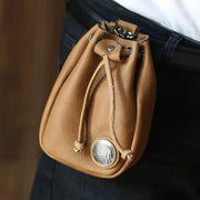 Retro Unisex Waist Pouch Fanny Pack Small Drawstring Leather Belt Pouch