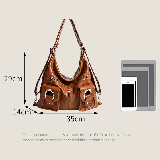 Double Compartment Soft Leather Crossbody Bag Convertible Backpack for Women