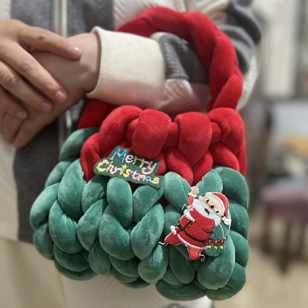 Christmas Lint Handbag Cute Xmas Twist Grain Shoulder Purse