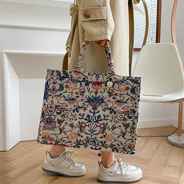 Tote Bag For Women Simple Retro Large Capacity Flower Handbag