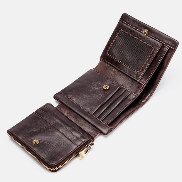 Genuine Leather RFID Trifold Vintage Wallet