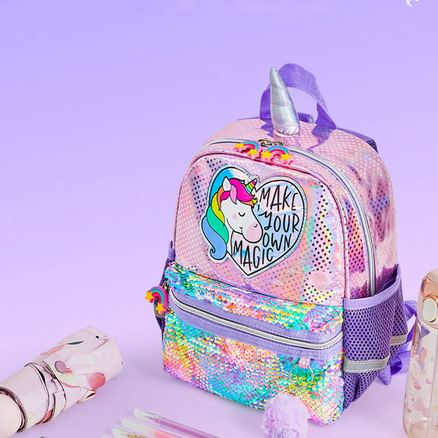 Backpack For Kindergarten Children Laser Glitter Rainbow Unicorn Small Schoolbag