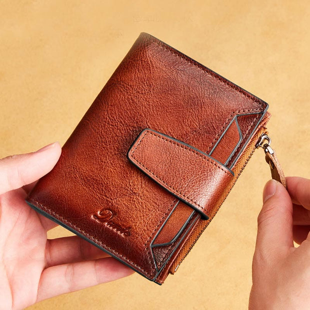 Wallet For Men Multiple Compartment Cowhide Leather RFID Card Holder
